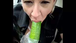 Millie's cucumber fetish leads to a steamy car ride