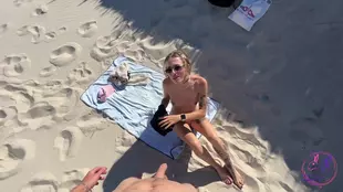 A young Ukrainian girl has fun with POV on the beach