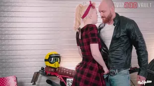 Misha Cross delivers an electrifying oral sex performance to her motorcyclist lover