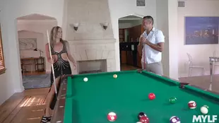 Tucker Stevens and a blonde MILF turn a game of pool into a steamy encounter
