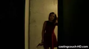 A stunning Asian woman performs oral sex on a black man during a casting audition
