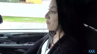 Kimberly Gates has intense car sex and receives facial
