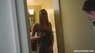 Brother and sister have a surprise threesome with a blonde