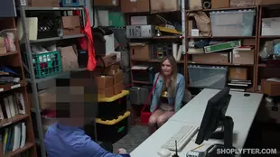 A surprise encounter between a boss and his blonde secretary in the storage room