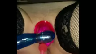 Toy play with a sexy blonde in heels
