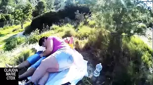 Chubby woman counts all her guys' chilled dicks in the woods