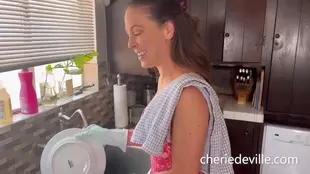 Cherie DeVille and her lover's steamy kitchen session