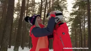 Lesbian snowball fight leads to intense genital play