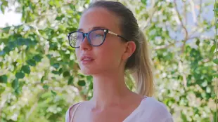 Danica Doll's outdoor lingerie showcase in sexy glasses and underwear