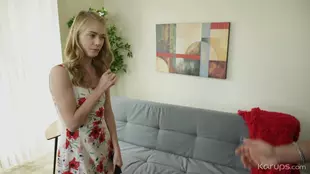 Hannah Hays, a stunning blonde adolescent, enjoys passionate couch encounters
