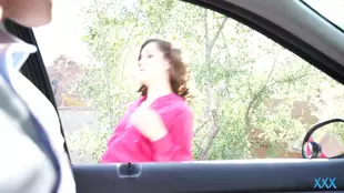 Kasey Warner gives a thankful blowjob in the backseat