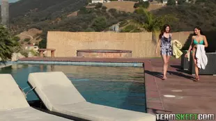 Ellena and Nina, a lesbian pair, have a hot poolside rendezvous