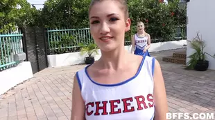 Cheerleaders audition for a threesome and engage in intense group sex