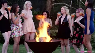 Katie Zucchini and her friends engage in steamy lesbian encounters near the campfire