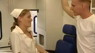 A stunning blonde and her partner have passionate sex in an ambulance